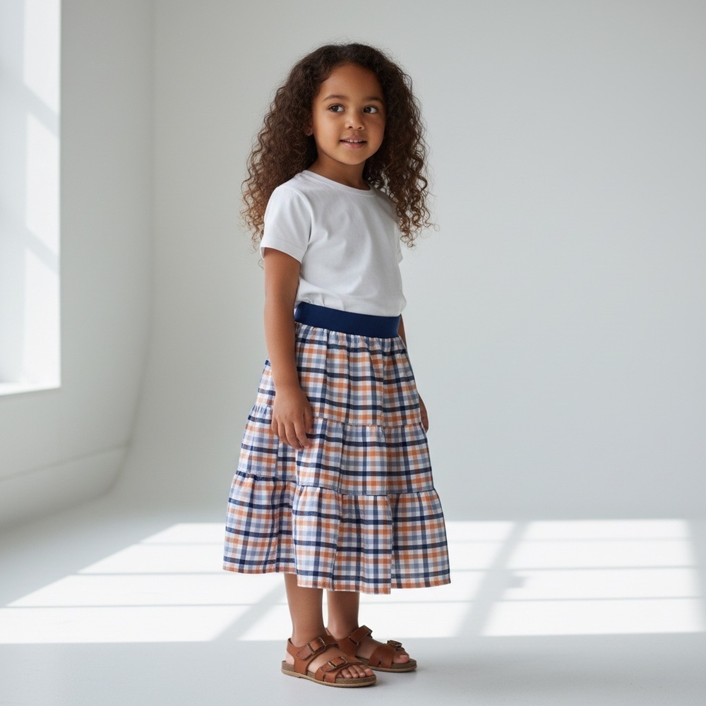 Skirt Girls 2/3 Colorful Checks Ruffle Tier Long 100% Cotton Mom and‎ Pop's Kids